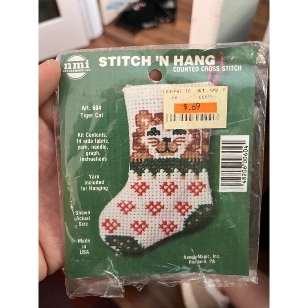 NeedleMagic Inc. Stitch 'n Hang Counted Cross Stitch Kit - Tiger Cat